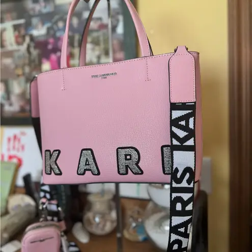 Karl Lagerfeld TOTE BAG KARL CRISTALES ROSA WITH LOGO STRAP NWT