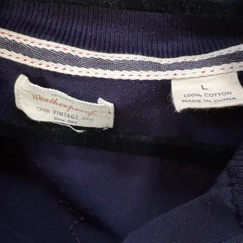 Weatherproof Vintage Navy and White Striped 1/4 Zip 100% Cotton Sweater L