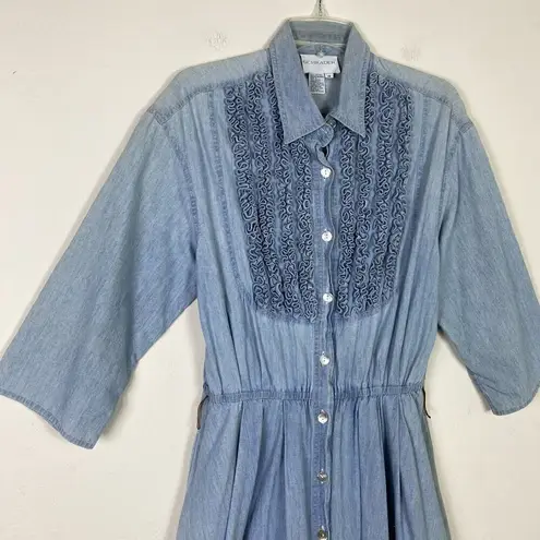 Vintage Schrader Light Wash Chambray Denim Ruffled A Line Dress Size 14 Blue Size L