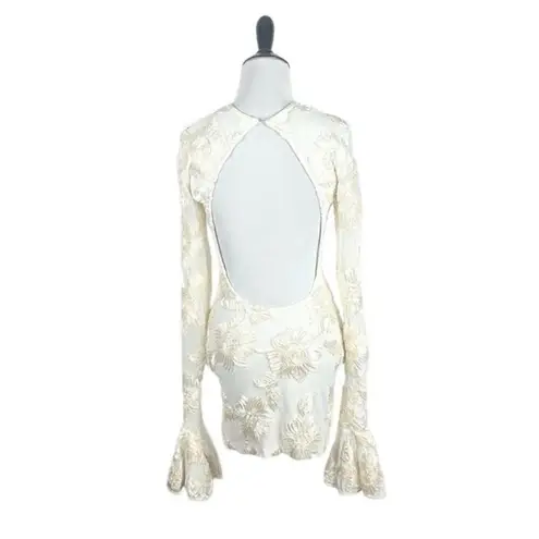 Rotate Birger Christensen Dress Rosita White Mesh Floral Back Cutout Mini US 12