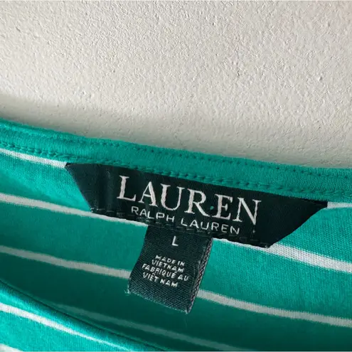 Lauren Ralph Lauren Green and White Stripe Short Sleeve Top Tie Detail Size L