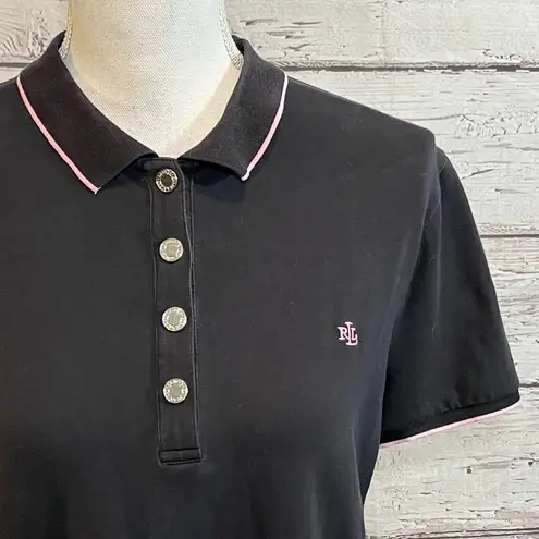 Ralph Lauren  Black Stretch Polo Shirt with Pink Trim-Large