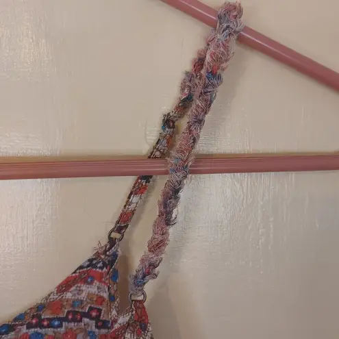 Aerie  Size Medium M Boho Indie Summer Blouse Linen Cotton Red Adjustable Straps