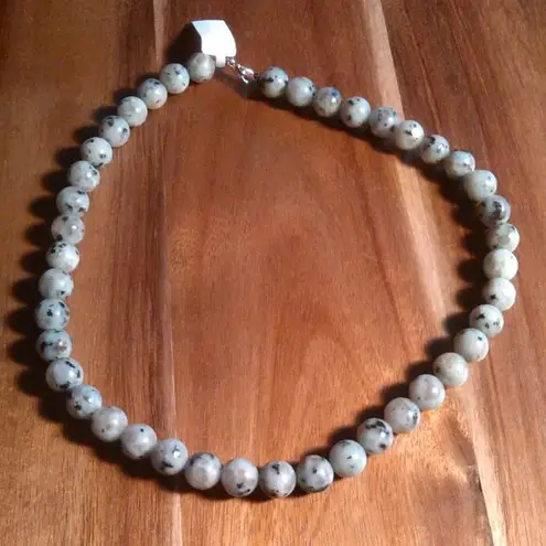 Kiwi Jasper Sterling Silver Beaded Necklace