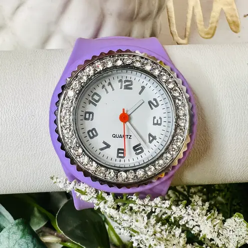 Slap Wrist Watch With 2 Bands Purple