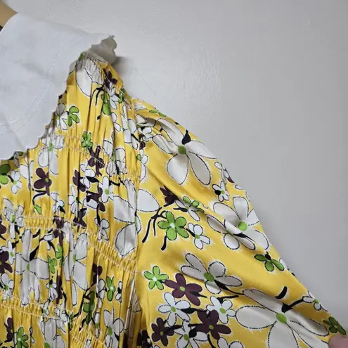 Miu Miu Yellow Floral Puff Sleeve Dress Peter Pan Collar Size 44 IT / US 8 Italy