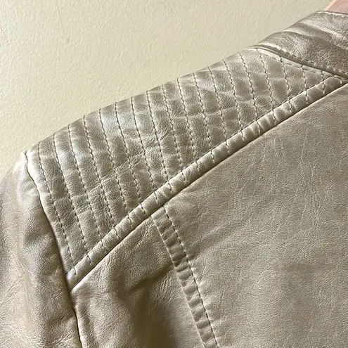 Sebby Vegan Leather Moto Jacket Tan Zippers NICE