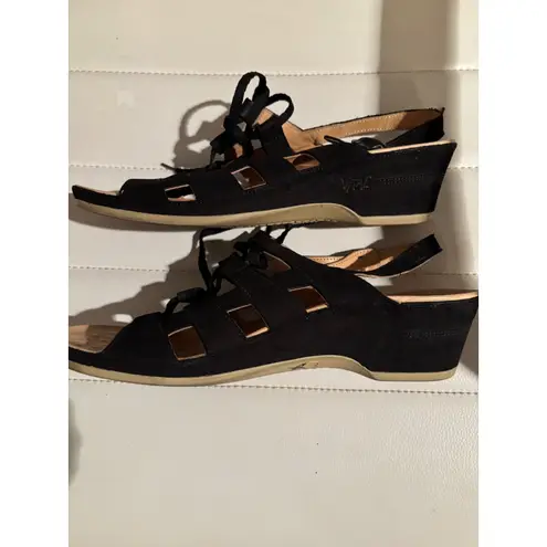 VITAL Black Suede Lace Up Wedge Sandals Women's Size 38 US 7.5 Made in Austria