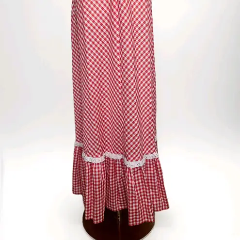 Vtg Jody T Of California Red Gingham Maxi Cottage Prarie Puff Sleeve Dress 70s Size 10
