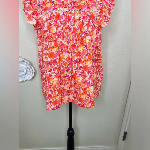 Entro NTM: Sunset Dream Mock Neck Ruffle Sleeve Babydoll Orange & Pink Top Sz M