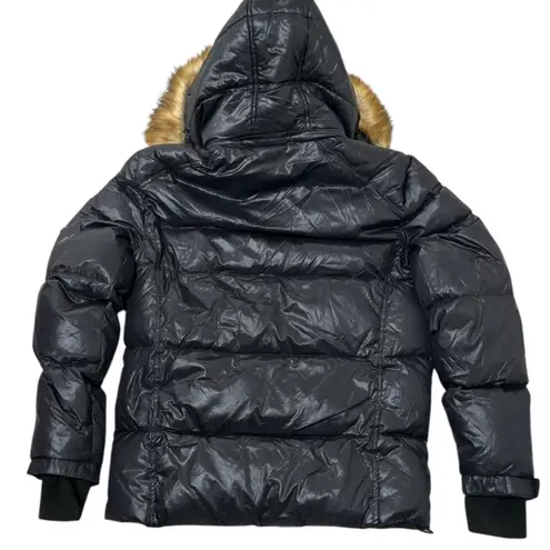 S13 Black Puffer Jacket with Faux Fur Hood
