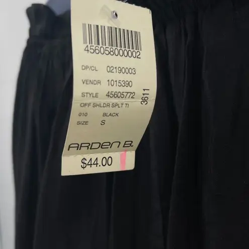 Arden B Off The Shoulder Long Sleeve Tie Ruffle Lace Black Top