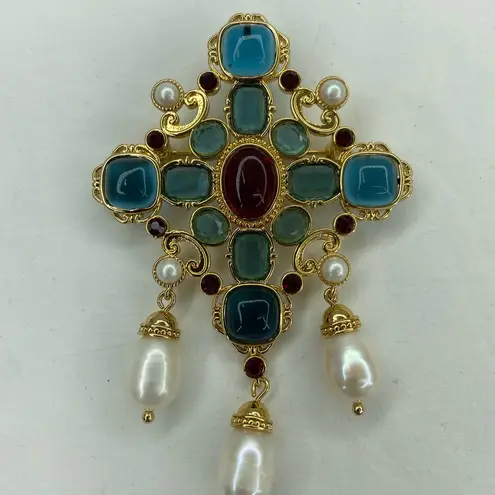 Elegant Pendant with Pearls Gold Red & Blue Gems from Metopolitian Museum of Art