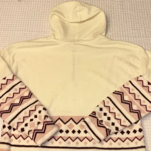 Como vintage NEW! Fleece Hoodie Sweatshirt Size M Ivory Pink Purple Geometric