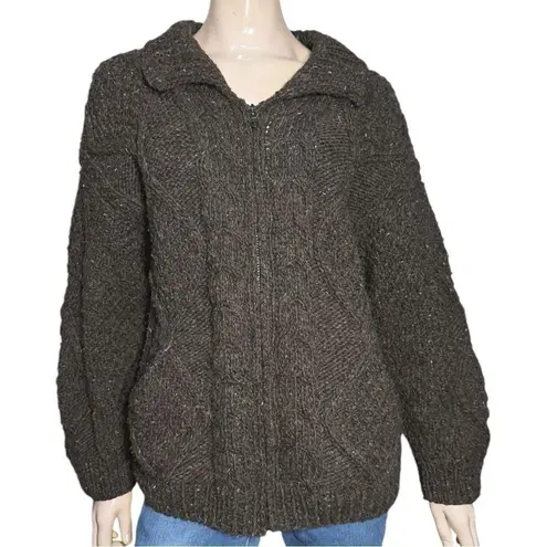 Quichua Creations Ecuador L Gray Wool Knit Zip Up Chunky Cable Sweater Cardigan Size undefined