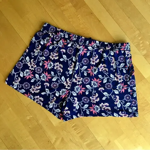 Floral, Lightweight, Flowy Lounge Shorts, Blue, Pink, White, Size 16 Blue