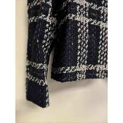 Peter Nygard Wool Tweed Blazer Black Silver Size 10 Long Sleeve 2 Button Jacket