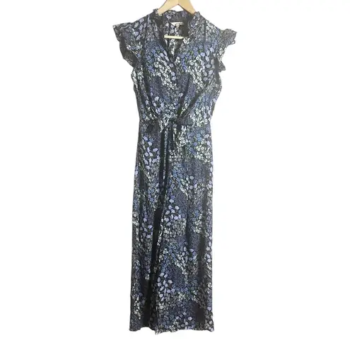 Rebecca Taylor Ava Blue Floral Print Wide Leg Silk Jumpsuit Size 0