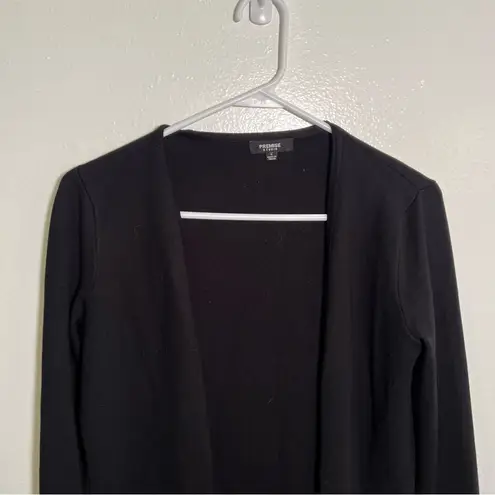 Premise Studio Open Front Cardigan Sweater Black Pockets S