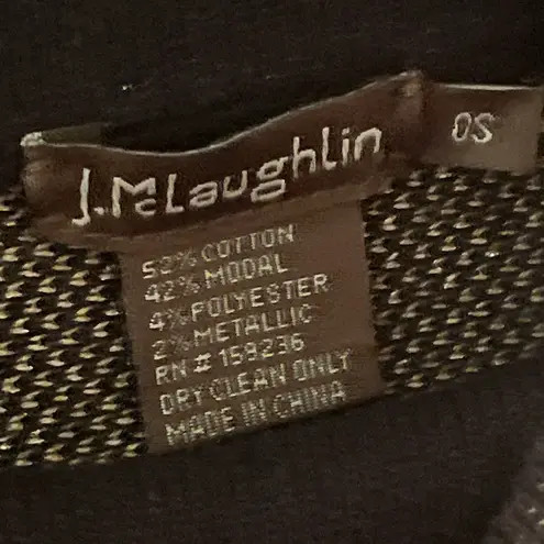 J. McLaughlin Black Gold Chain Print Fringe Poncho One Size Mock Neck