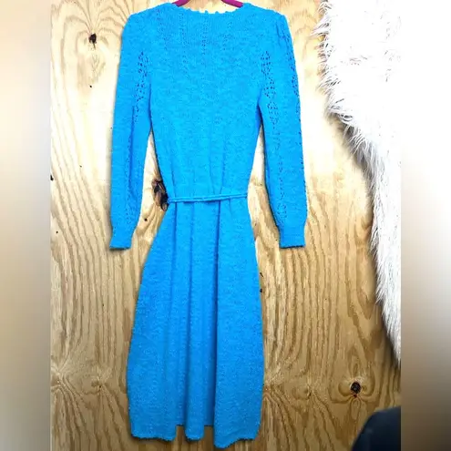 Vintage Marisa Christina Elegant Nubby Knit Blue Sweater Dress L Secretary Retro Size L
