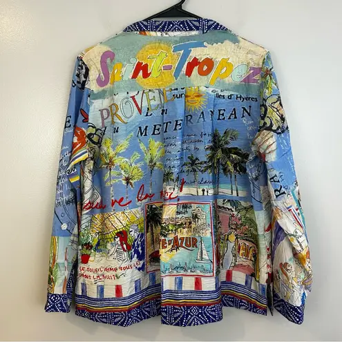 John Mark Oversized Travel Map French Rivera Paradiso Button Down Shirt Size PM