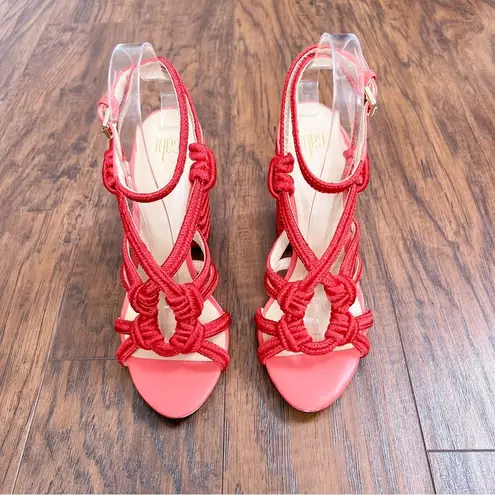 CAbi  • Tiptoe Sandals rope braided heel chunky block Hibiscus Red coral