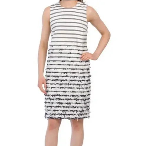 J. McLaughlin Jane Dress White Navy Striped Bows at Bottom Sleeveless
