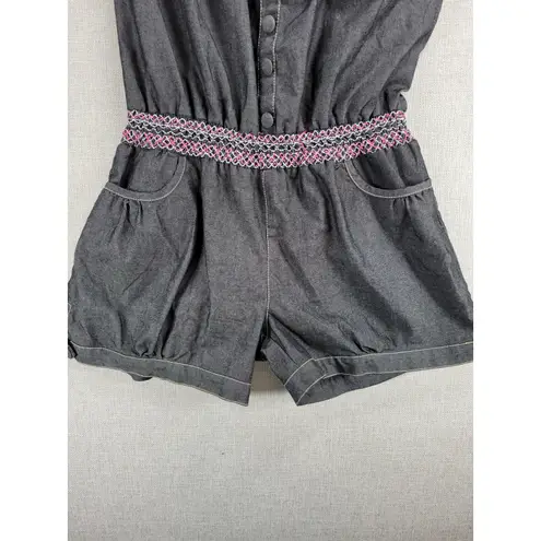 Zawary Womens Romper Shorts Size L Gray Tribal Embroidered Strapless Casual Gray Size L