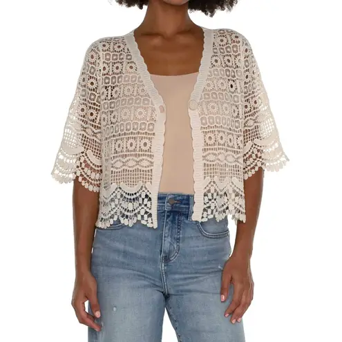 Liverpool Cream Crochet Lace Kimono Cardigan Boho Summer Beach Cover Up Size L