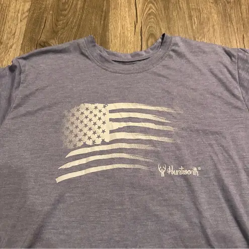 Huntworth New Women's T Shirt XL Distressed Flag Graphic Tee American Flag Blue