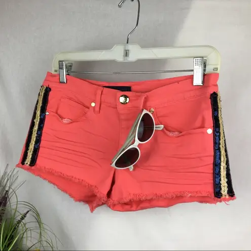 Juicy Couture  Orange Sequin Stripe Denim Shorts 27