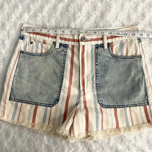 American Eagle White Colorful Striped High Rise Cut Off Boho Beach Mom Shorts 8