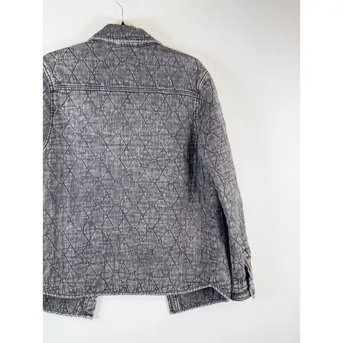 BLANKNYC Womens Jacket Gray Button Up Quilted Shacket Acid Wash Outdoor Small Black