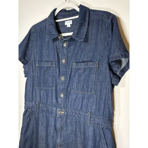 J CREW Factory Denim Utility Dress Classic Staple Quiet Luxury Preppy Size 16 Blue
