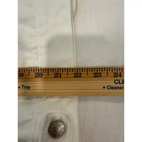 White Distressed Tucker Jacket Collar Front Button Cotton Blend Women's Size XL