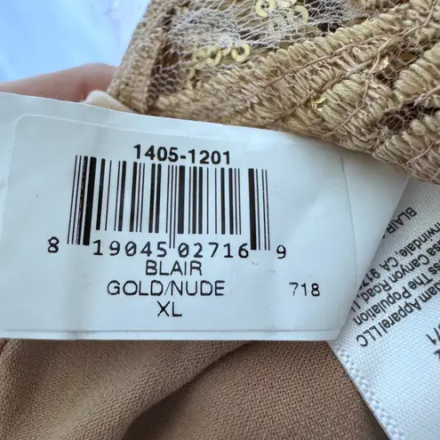 Dress the Population Blair Plunging Fit & Flare Sequin Midi Dress, Gold/Nude, XL