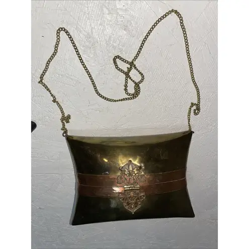 1930s Brass Pillow Purse – Velvet Trim Vintage Art Deco Evening Bag