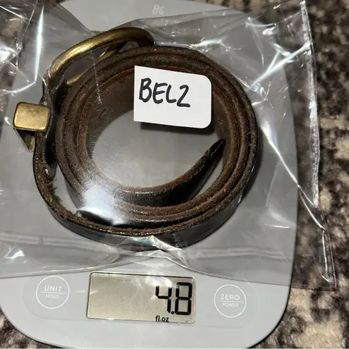 None Vintage Y2K Size M Black Leather Round Solid Brass Buckle Belt