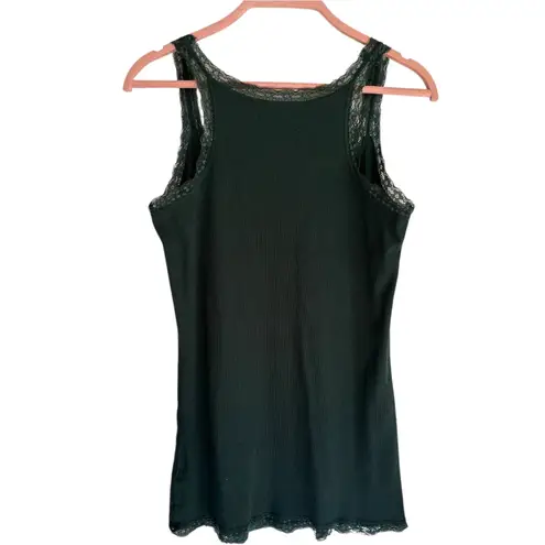 Tom Tailor Denim Lace Trim Ribbed Tank Top Green Cotton XL Women's Camisole Y2k Size undefined