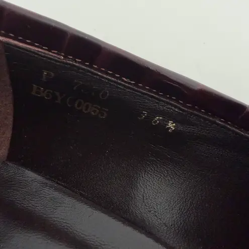 Vintage Nino Cerruti Loafers Womens 6 Croc Embossed Leather Square Toe Oxblood Black