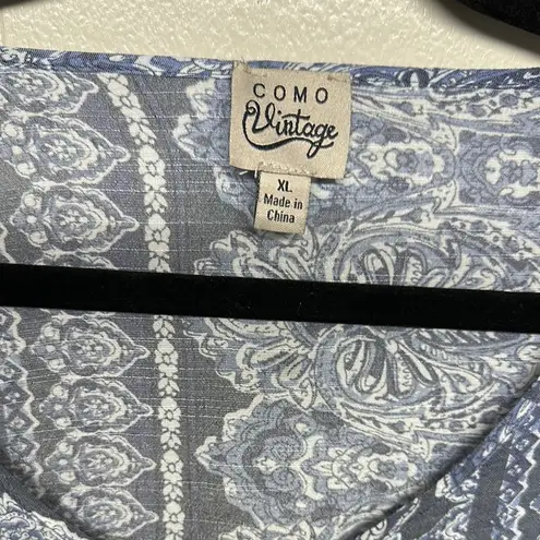 Como vintage Blue and White Bell Sleeve Blouse