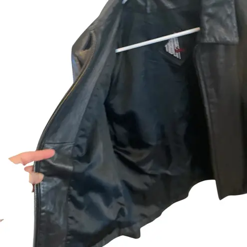 Vintage Y2K Tibor Classic soft Black Leather Jacket zip up pockets Size L