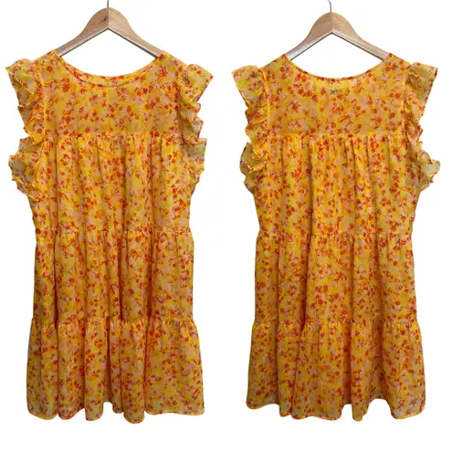 Marie Oliver Yellow Ditsy Floral Sailor Ruffle Tiered Mini Sun Dress Maximalist