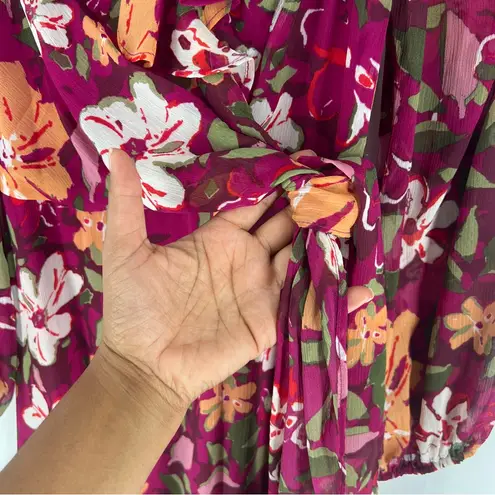 Maggy London Desert Bloom Floral Long Sleeve A-line Dress In Wine Ruffle Trim 2