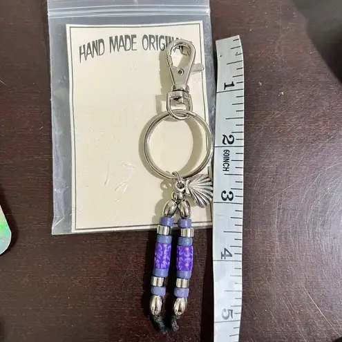 Keychain or Bag Charm w beads and seashell charm Clip On Silver