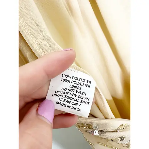 Mac Duggal 93739 Embellished Floral Detail One Shoulder Gown Nude Gold 10 $498