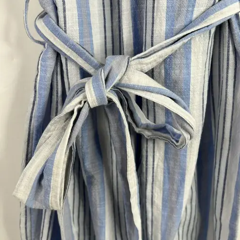 Free Assembly Size XS Shirt Dress Denim Striped Chambray Puff Sleeve V