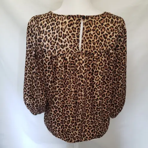 Everly  Peasant Womens Top Size Small Leopard Print 3/4 Sleeve Top Blouse Animal