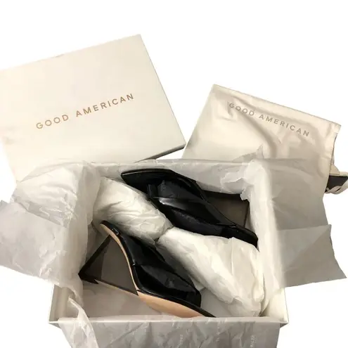 Good American  Lucite Heel Wedge Sandals Shoes Black 7